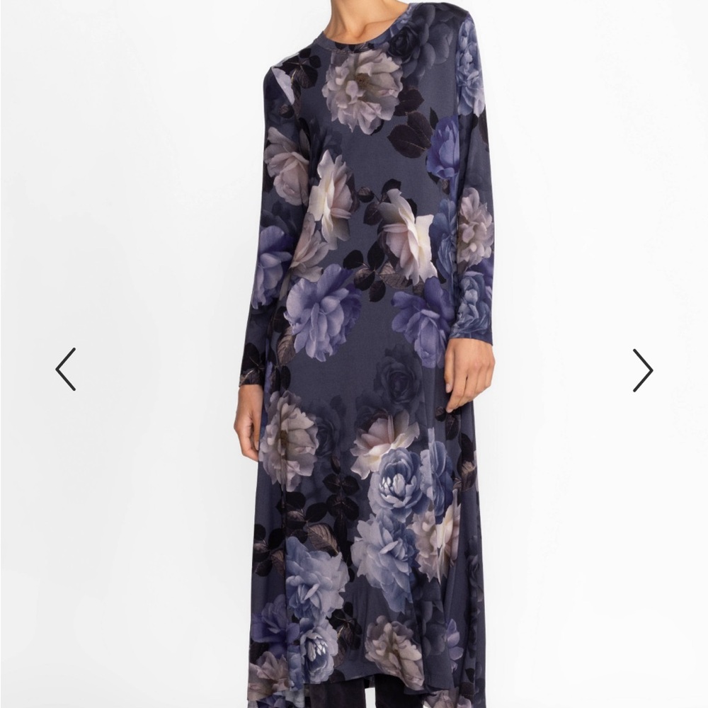 Johnny Was Grey Peony Long Sleeve Floral Dress